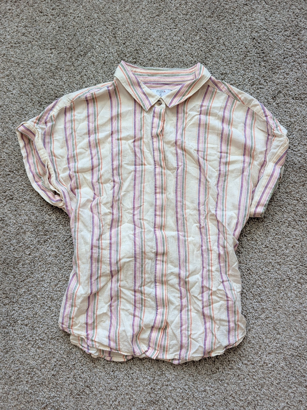 unTuckit for Her Womens Yellow Pink Striped Issa Linen Blend Tie Shirt Size 14